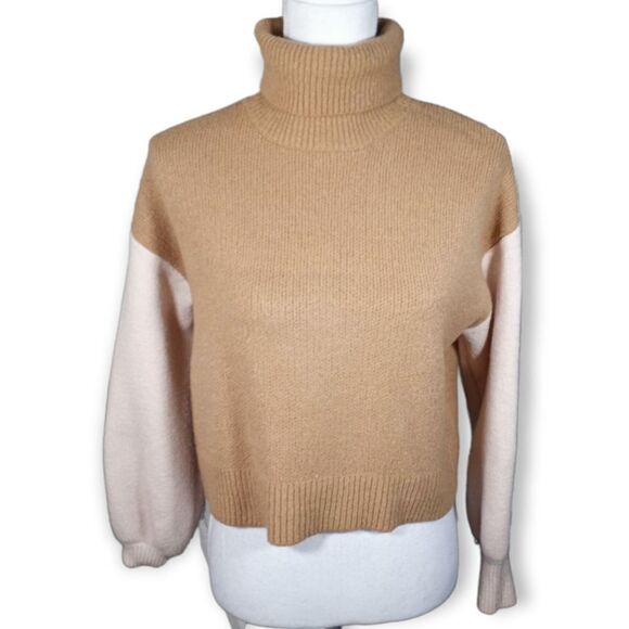 FOREVER 21 CAMEL & BLUSH TURTLENECK CROP SWEATER SZ.L EUC - Picture 1 of 5
